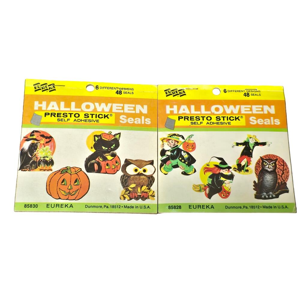 Eureka Halloween Seals Presto Stick Self Adhesive Stickers Witch Pumpkin Owl Cat
